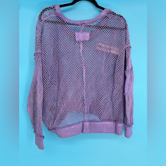 Just In! POL Round Neck Crochet Top Iris Purple Front Decortive Zip-NWT Sz- S-L - Picture 5 of 7